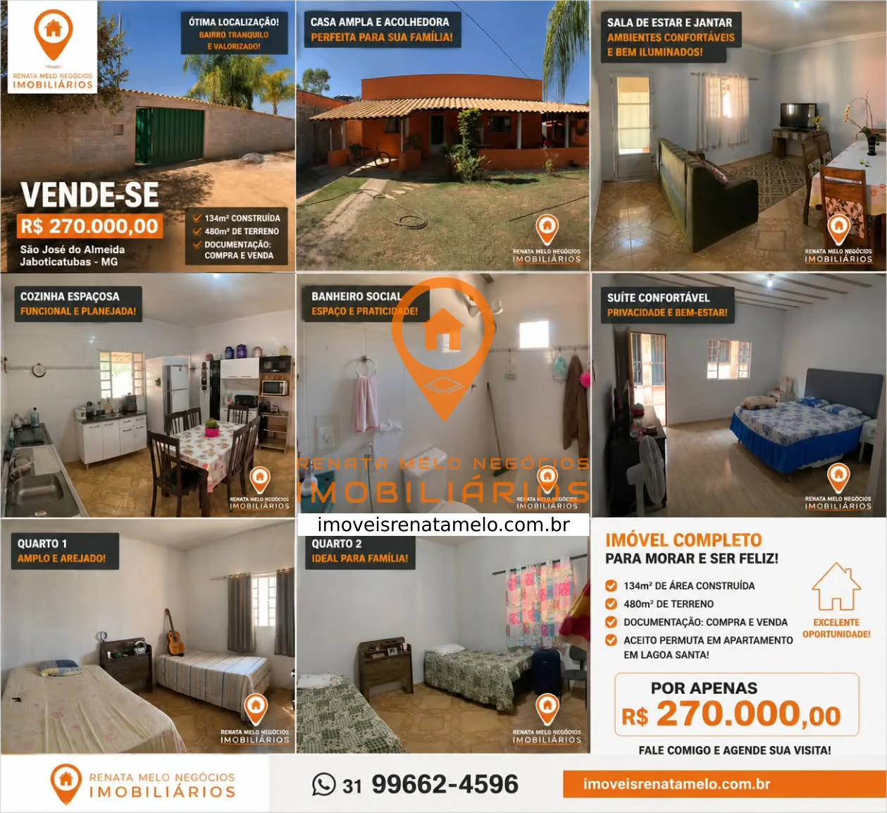 Casa com 134 m² e terreno de 480 m² em São José do Almeida