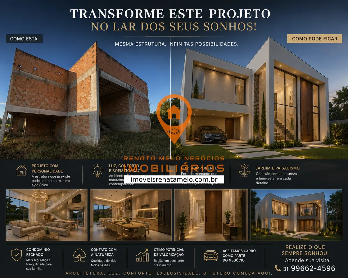 Casa em construção com 618 m² em condomínio fechado, lote de 1.000 m²