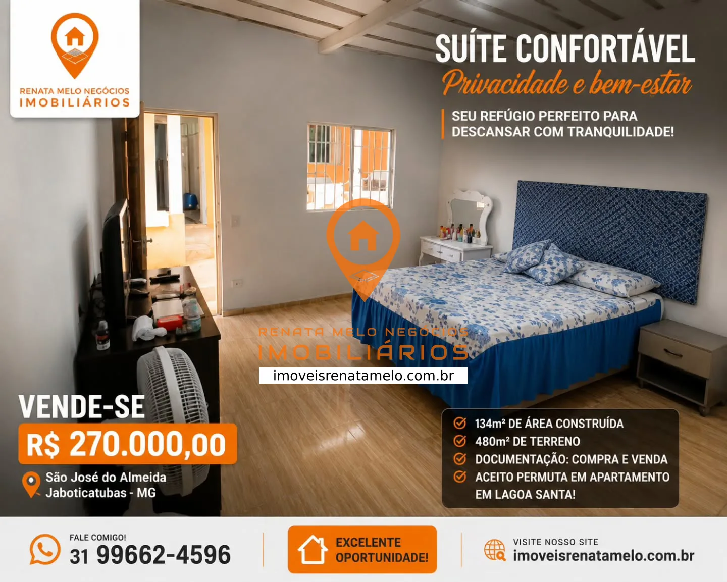 Casa com 134 m² e terreno de 480 m² em São José do Almeida